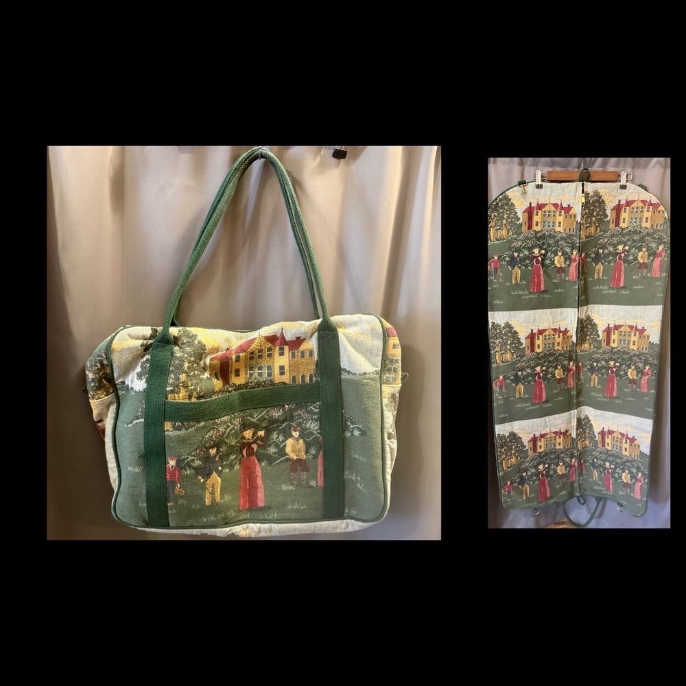 Vintage Toby Weston Golf Themed Tapestry Overnight Travel Satchel & Garment Bag